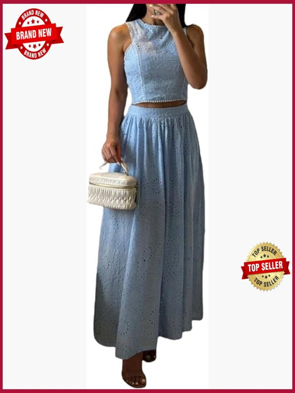 Sleeveless Embroidered Tank Top & Maxi Skirt Set for Women